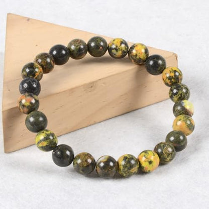 Justinstones Gem Semi Precious Gemstone 8mm Round Beads Stretch Bracelet 7 Inch Unisex - color: Bumblebee Jasper
