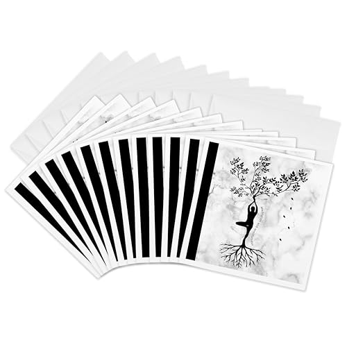 3dRose Greeting Cards - Meditation tree on marble print background - 12 Pack - Art- Meditation and mindfulness