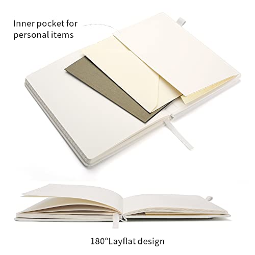 Lined Journal Notebooks with Pen Loop, Hardcover Notebook Journal for Work, 100Gsm Premium Thick Paper with Inner Pocket, Medium 5.7"x8.4", （White, Ruled） - color: White