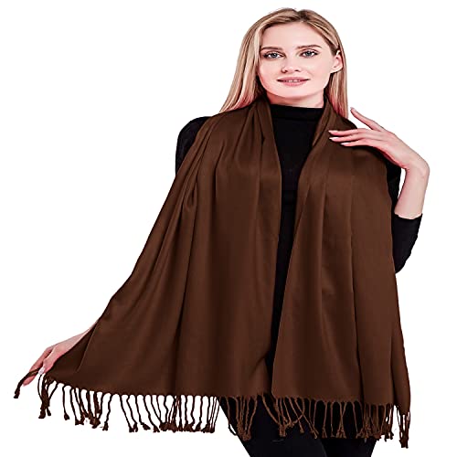 CJ Apparel Solid Color Tassels Design Nepalese Shawl Scarf Wrap Stole Throw Head Wrap Pashmina Gift Hand Made in Nepal New - color: Dark Brown