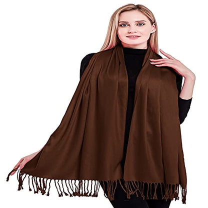 CJ Apparel Solid Color Tassels Design Nepalese Shawl Scarf Wrap Stole Throw Head Wrap Pashmina Gift Hand Made in Nepal New - color: Dark Brown