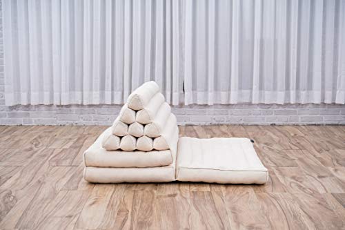 Leewadee 3-Fold Mat XXL with Triangle Cushion – Firm TV Pillow, Foldable Mattress with Cushion Made of Eco-Friendly Kapok, 67 x 31 inches, Ecru - color: Cl01 - Ecru, size: 3 seating segments XL