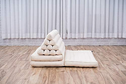 Leewadee 3-Fold Mat XXL with Triangle Cushion – Firm TV Pillow, Foldable Mattress with Cushion Made of Eco-Friendly Kapok, 67 x 31 inches, Ecru - color: Cl01 - Ecru, size: 3 seating segments XL