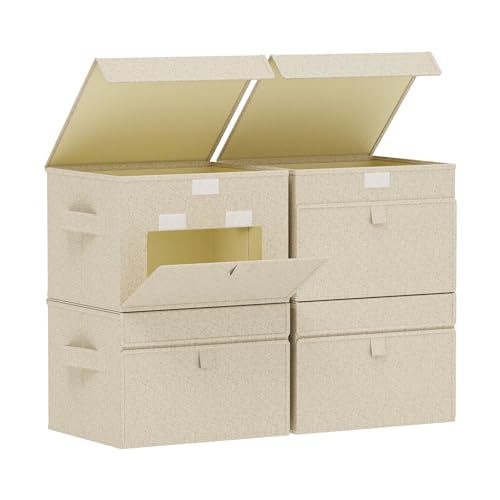Fabric Storage Boxes, Closet Organizer with Handles, Basket Bins with Flip Cover, Cube Organization for Clothes, Shoes, Blankets, 10.2x7.9x6.7in, Grey and Beige, 4 Pack - color: Beige/Gray, size: 10.2x7.9x6.7 in(4 Pack)