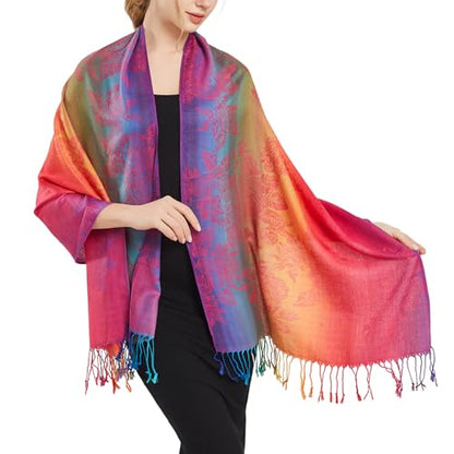 Rave Pashmina Scarf, Fashion Colorful Shawls and Wraps Soft Festival Scarves - color: C-fuchsia (Flower Pattern)