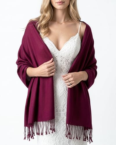 Achillea Lightweight Pashmina Scarf for Women – Soft Silky Shawl Wrap for Evening Dresses, Bridesmaids & Everyday Wear - color: Wine