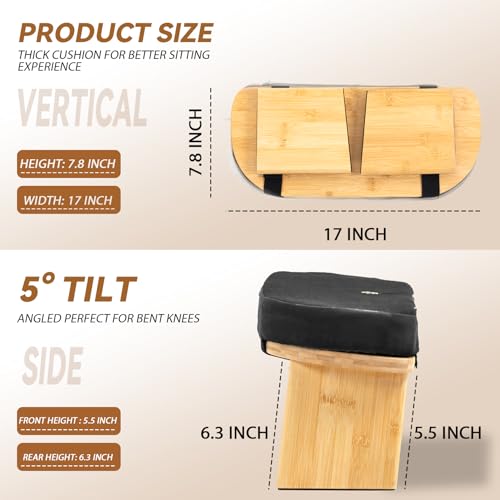 Meditation Bench, Bamboo Meditation Stool, Folding Kneeling Meditation Bench, Seiza Prayer Bench, Prayer Bench with Meditation Cushion, Kneeling Stool(Black) - color: Black