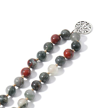 108 Mala Beads Semi-Precious Gem Stones Meditation Necklace with Tree of Life Pendant