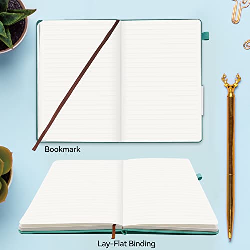 Hardcover Journals 200 Pages, Leather Lined Journal Notebooks, A5 College Ruled Thick Classic with Pen Loop Notebook Journals for Writing, for Men Women Office School, 5.75'' X 8.38'', Green - color: Green