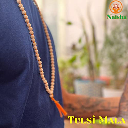 NAISHA Original Gaumukhi Japa Mala Bag Bead Mala/Necklace,Handmade Religious Japa/Meditation Mala/Vashikaran Attraction and Devi Siddhi 108 beads - color: Basil Mala + Bag, style: Basil Mala + Bag