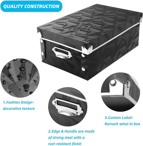 XUCHUN Foldable Storage Boxes with Lids 3 Pack Plastic Collapsible Storage Bins with Handles for Clothes, Cosmetic,Books - color: Black 3 pcs