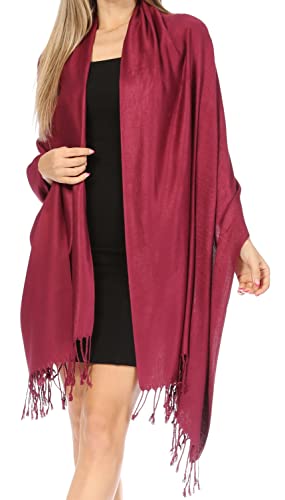 Sakkas 78" X 28" Rayon from Bamboo Soft Solid Pashmina Feel Shawl/Wrap/Stole - color: Burgundy