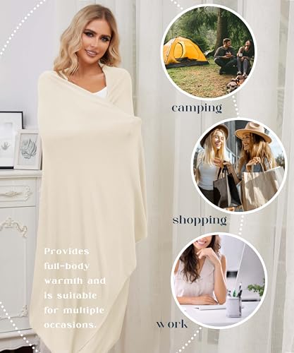 Tencel Cashmere Shawl Wraps for Women,Pashmina Stole Airplane Travel Wool Scarf Blanket Wrap Lightweight UPF 50+ - color: White
