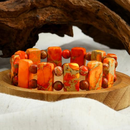 Yomisa Boho Beaded Bracelets for Women,Natural Chakra Turquoise Stone Jasper Bead Bracelet for Womens,Bohemian Handmade Stretch Beads Friendship Bracelets,Healing Trendy Western Jewelry Gifts - color: Orange Imperial Stone Bead