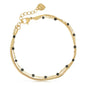 Made by Nami Dainty Gold Link Bracelets for Women Adjustable Double Layered Gold Chain Bracelet with Colorful Beads 7.5" + 2" Chain Extension - color: Black