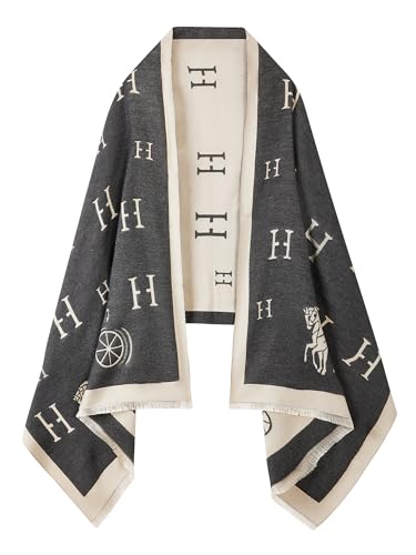 Women's Reversible Pashmina Shawl Wrap for Women Big Scarf Holiday Gifts - color: 11-darkgrey-white