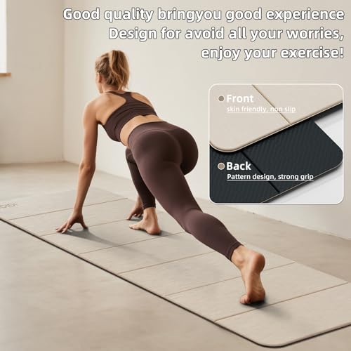 Foldable Yoga Mat Extra Thick 0.32 Inches（8mm） - SGS Certified POE Material Exercise Mat, Non-Slip Design Fitness Mats, Multi-Purpose Workout Mats for Studio or Home Use - color: Beige