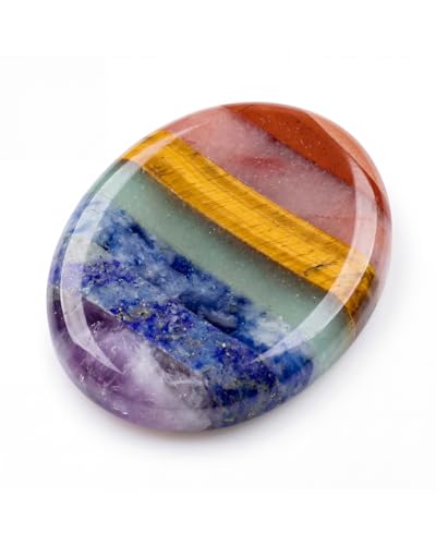 7 Chakra Thumb Worry Stone for Anxiety Relief - Natural Healing Crystals for Stress Relief, Meditation & Reiki - Oval Pocket Sensory Fidget Alleviate - Spiritual Birthday Gifts for Women & Mom - color: colorful (set 63)