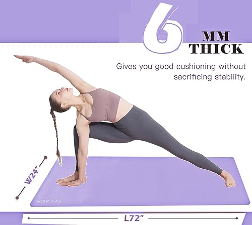 NOKTAL - Pilates Yoga Mat - ECO Friendly - High Density 6MM EXTRA THICK Yoga Mat - Non Slip - Workout Mat for Yoga, Pilates,Meditation and Floor Exercises