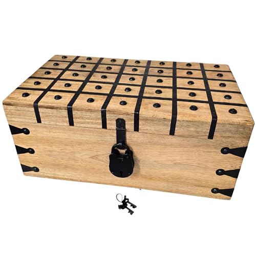 Handmade Pirate Treasure Chest - Rustic Decorative Jewelry - Wooden Storage Box with Iron Lock & Skeleton Key (XXXL 20 x 12 x 9) - size: XXXL 20 x 12 x 9