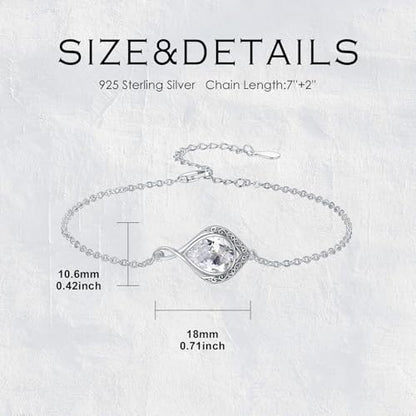 PELOVNY Celtic Knot Bracelet for Women 925 Sterling Silver Infinity Gemstone/Birthstone Bracelets Birthday Christmas Jewelry Gifts for Mom Daughter Wife - color: 02-Filigree-April Birthstone