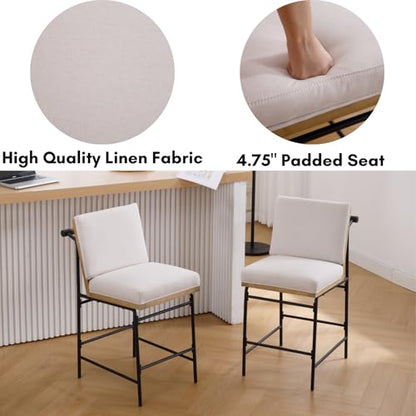 DUOMAY Mid Century Modern Counter Stools Set of 4, Linen 25.75" Seat Height Low Barstools with Metal Legs Armless Dining Stools Mid Back Breakfast Stool for Home Kitchen, Beige - color: Linen Beige, size: 4PCS