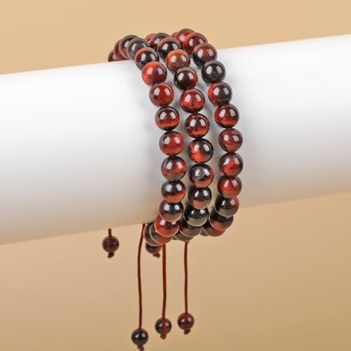 AD Beads Unisex 8mm Gemstone Bracelets Healing Macrame Adjustable 7-9 Inches || wear this healing natural gemstone bracelet help to erase your pain and fear || recover your energy||| - color: Red Tiger's Eye