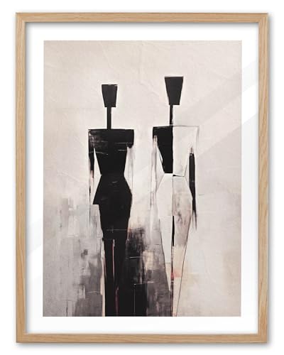 EcoHest Contemporary Abstract Figures Framed Wall Art, 12x16 in OAK Wood Modern Minimalist Canvas Wall Art, Black and White Bedroom Decor, Japandi Art Set of 1 for Living Room - color: Framed Figures, size: 16"L x 12"W