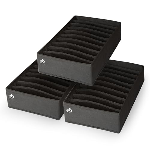 Drawer Organizer Clothes - 3 Set Multipurpose Dresser Drawer Organizer for Adults & Kids, Closet Foldable 10 Cells per Organizer - Non-Woven Fabric, T-Shirts, Baby Clothes, Shorts Organizer - Black - color: BLACK (10 Cells)