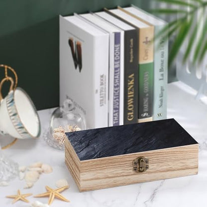 Black Grey Slate Wooden Storage Box Decorative Trinket Keepsake Box Wood Jewelry Organizer Box for Bedroom Office with Hinged Lid And Front Clasp
