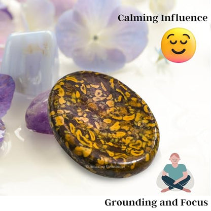 Amazing Gemstone Fruit Jasper Worry Stone Crystals and Healing Stones - Stress Relief Gifts - Piedra Crystal Fidget for Meditation, Relaxation - Unique Stocking Stuffers Birthday Gifts for Women, Men - color: Fruit Jasper