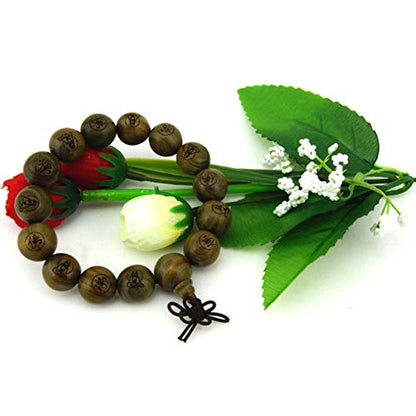 Tibetan Buddhist Green Sandalwood Beads 15mm,Scented Sandalwood Link Wrist Crafts Beads Bracelet,Fashion Gifts for Men Women