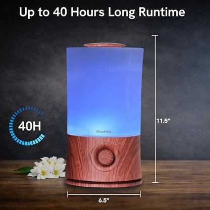 BlueHills Premium 2000 ML XL Essential Oil Diffuser Aromatherapy Humidifier for Large Room Home 40 Hour Run Huge Coverage Area 2 Liter Extra Large Capacity Diffuser High Mist Dark Wood Grain E003 - color: Dark Wood Grain