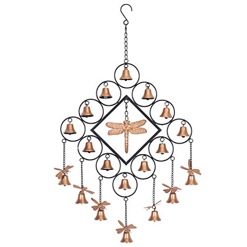 Distressed Metal Dragonfly Wind Chime, Unique Diamond Shape Wind Bell Chime with Hook, Decorative Chime for Garden, Patio, Balcony (Gold)
