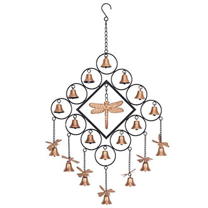 Distressed Metal Dragonfly Wind Chime, Unique Diamond Shape Wind Bell Chime with Hook, Decorative Chime for Garden, Patio, Balcony (Gold)