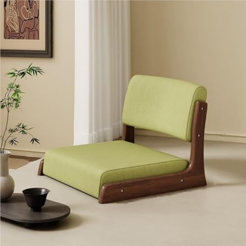Wood Floor Meditation Chair Low Stool with Backrest Cotton Linen Cushion Ergonomic Leisure Chair for Tea Room Home Practical(Green Brown) - color: Green Brown