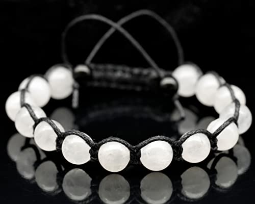 ElisaJewelryArt - Natural Black Onyx Beaded Bracelet Genuine Gemstone Strenght Crystal Macrame Bracelet Unisex Bracelet - color: Selenite, size: MEN