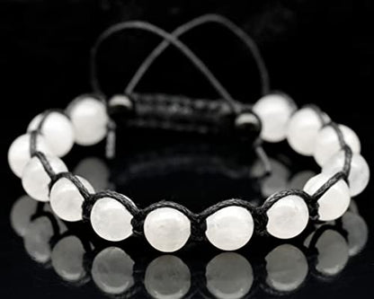 ElisaJewelryArt - Natural Black Onyx Beaded Bracelet Genuine Gemstone Strenght Crystal Macrame Bracelet Unisex Bracelet - color: Selenite, size: MEN