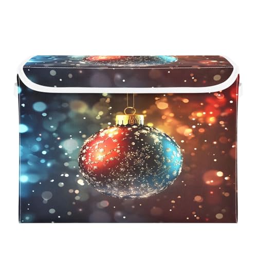 senya Large Storage Bins with Linen Christmas Ball Collapsible Foldable Storage Cubes Fabric Closet Organizer Containers Box with Flip-Top Lid for Home Bedroom Office 16.7 x 12.6 x 11.8in - color: Christmas Ball