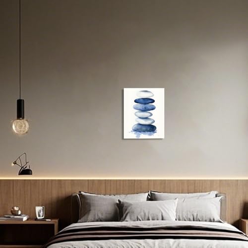 ZQQART Zen Stone Canvas Wall Art Blue and White Zen Stone Paintings Bathroom Pictures Relaxing Spa Meditation Room Spiritual Artwork for Living Room Framed (16W x 20L) - size: 16W" x 20L"