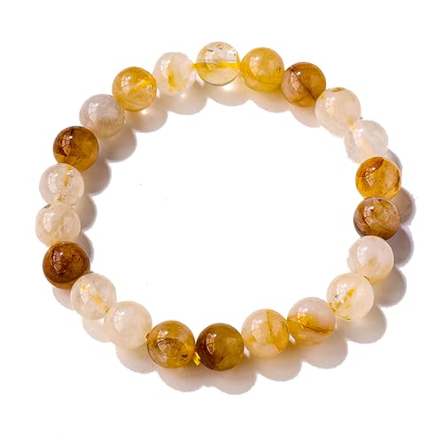 Beaded Strand Bracelets for Women Natural Green Crystal Stone Beads Stretch Bracelet with Yellow Stone Top Bead Attract Wealth and Health - color: Colorful Moonlight