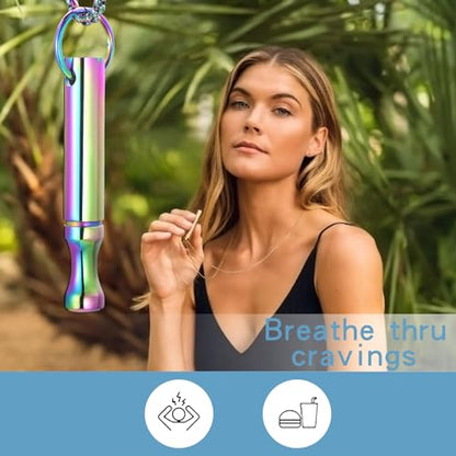 Mindfulness Breathing Necklace Stress Relief Pendant Stainless Steel Anxiety Breathe Necklace for Women Men - color: Rainbow