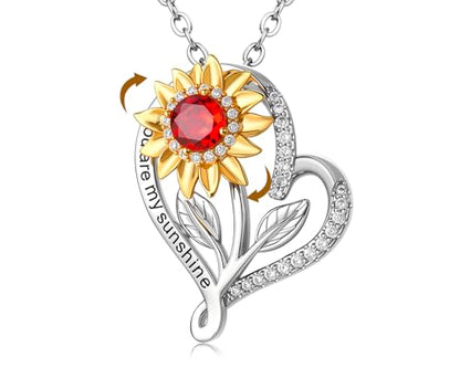 SELENICHAST Spinning Sunflower Necklace,925 Sterling Silver Heart Necklaces,You Are My Sunshine Girlfriend Birthday Jewelry Gifts