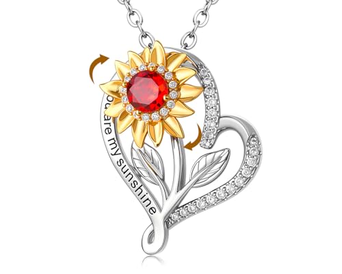 SELENICHAST Spinning Sunflower Necklace,925 Sterling Silver Heart Necklaces,You Are My Sunshine Girlfriend Birthday Jewelry Gifts