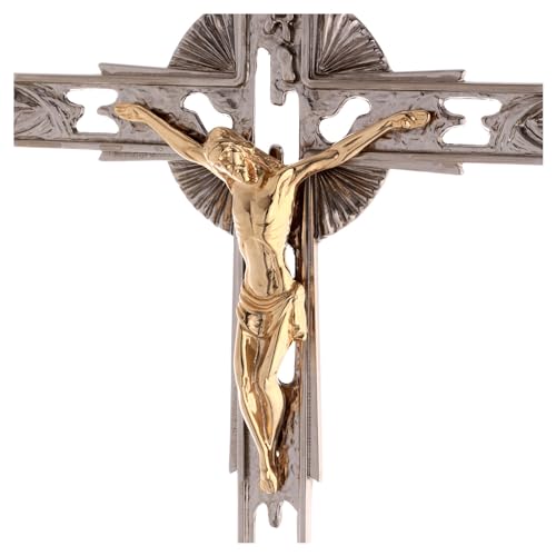 Holyart Altar Set with Two Bicolor Brass Cross and candlesticks