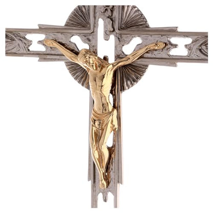 Holyart Altar Set with Two Bicolor Brass Cross and candlesticks