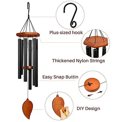 38" Sympathy Wind Chimes for Outside Deep Tone, Memorial Loss of a Loved, Large Wind Chimes with 6 Thicken Tubes & Hook, Outdoor Souvenir Mother, Garden Decor - size: 38IN black