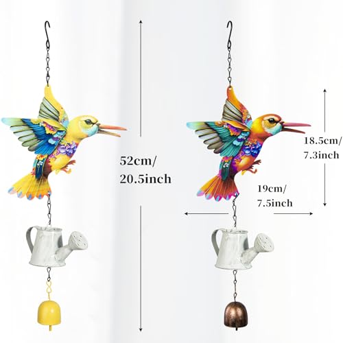 Metal Hummingbird Hanging Decor, Bird Wind Chime Bell Hanging Decor for Outdoor Garden Yard Doors Walls Living Rooms Bedrooms, 2 Pack (Bird-c-Kettle) - style: bird-c-kettle