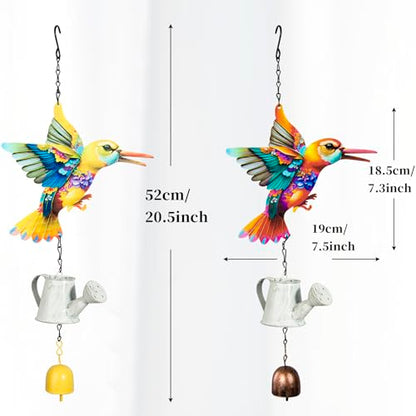 Metal Hummingbird Hanging Decor, Bird Wind Chime Bell Hanging Decor for Outdoor Garden Yard Doors Walls Living Rooms Bedrooms, 2 Pack (Bird-c-Kettle) - style: bird-c-kettle