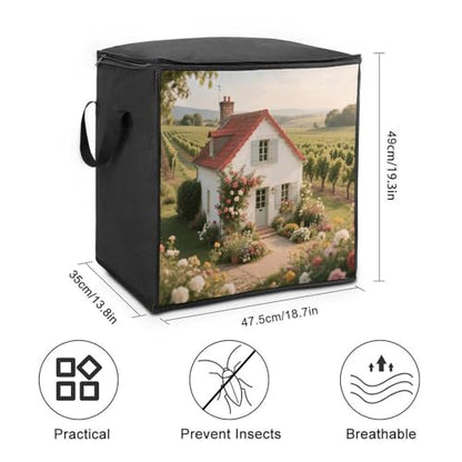 French Country Storage Bag Portable Closet Organizer Storage Bags Quilt Storage Bags with Zippered Breathable Storage Bag with Carry Handles for Blanket Pillow Bedding